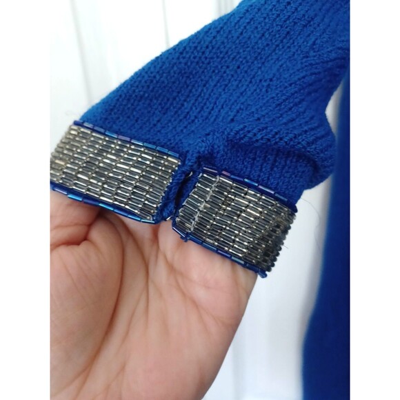 VINTAGE DON SAYERS For WELLMORE Blue Beaded 3D Bows On Sleeves SWEATER DRESS 12 - Picture 9 of 13